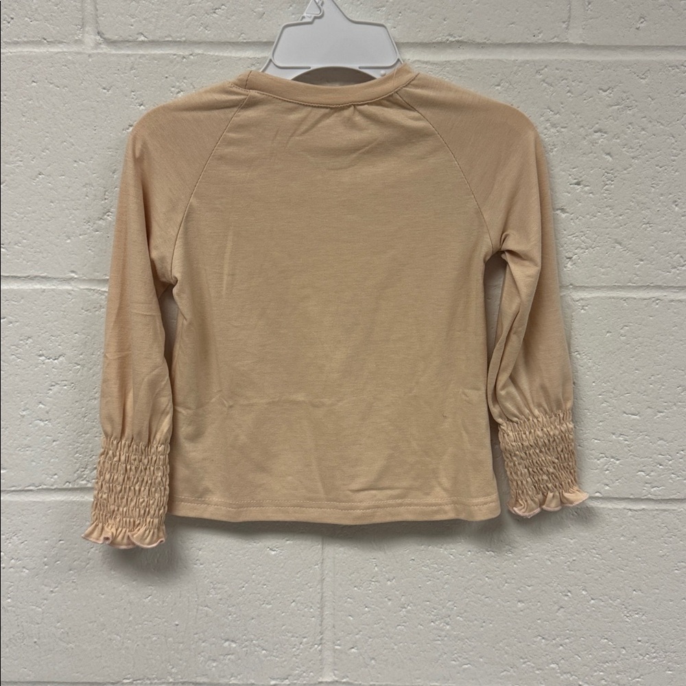 314 NWT Fdqin Girls Long Sleeve Pleated Crew Neck Smocked Cuff Top - Size: 4/5 - Picture 4 of 5